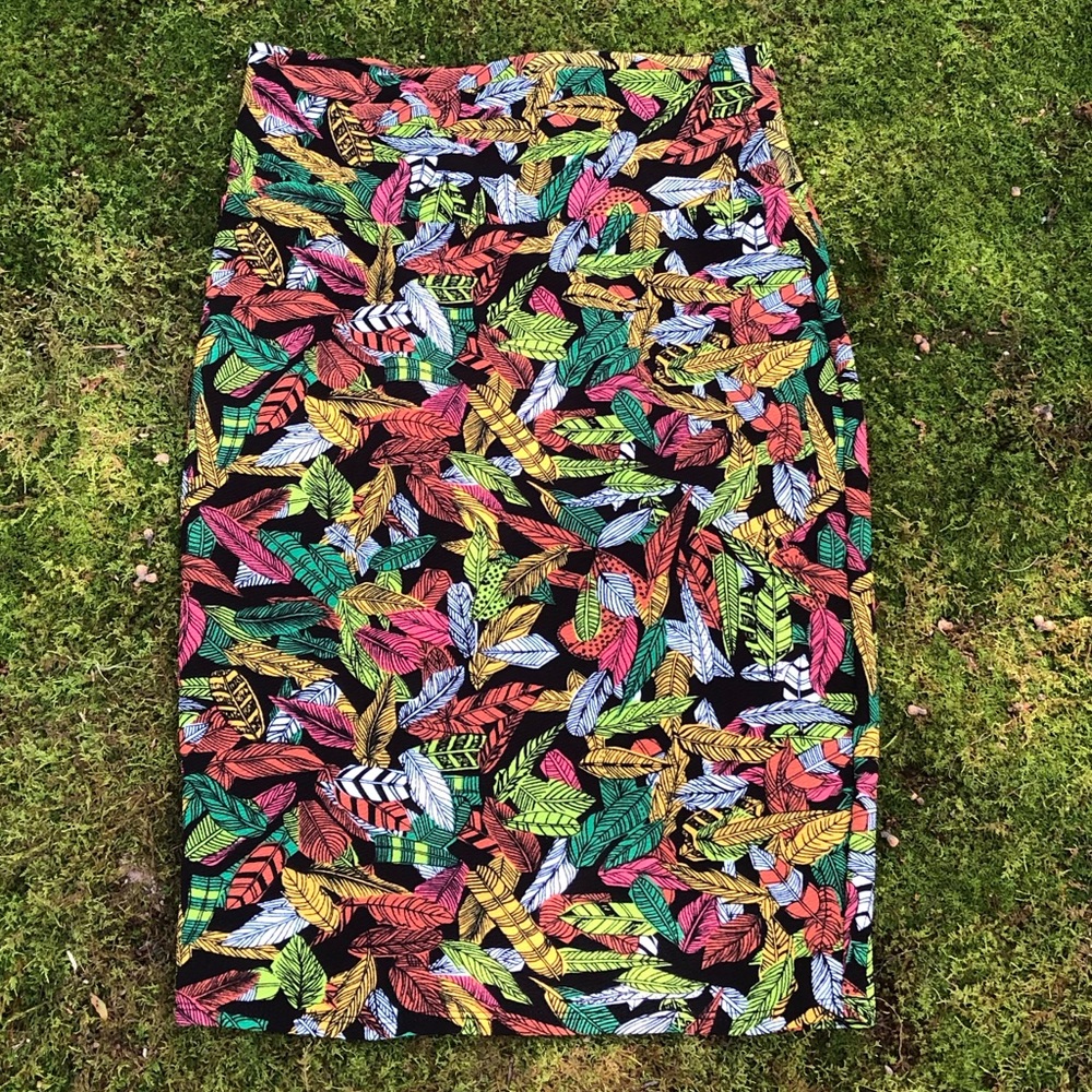 LuLaRoe Multi-Color Feather Print Cassie Skirt